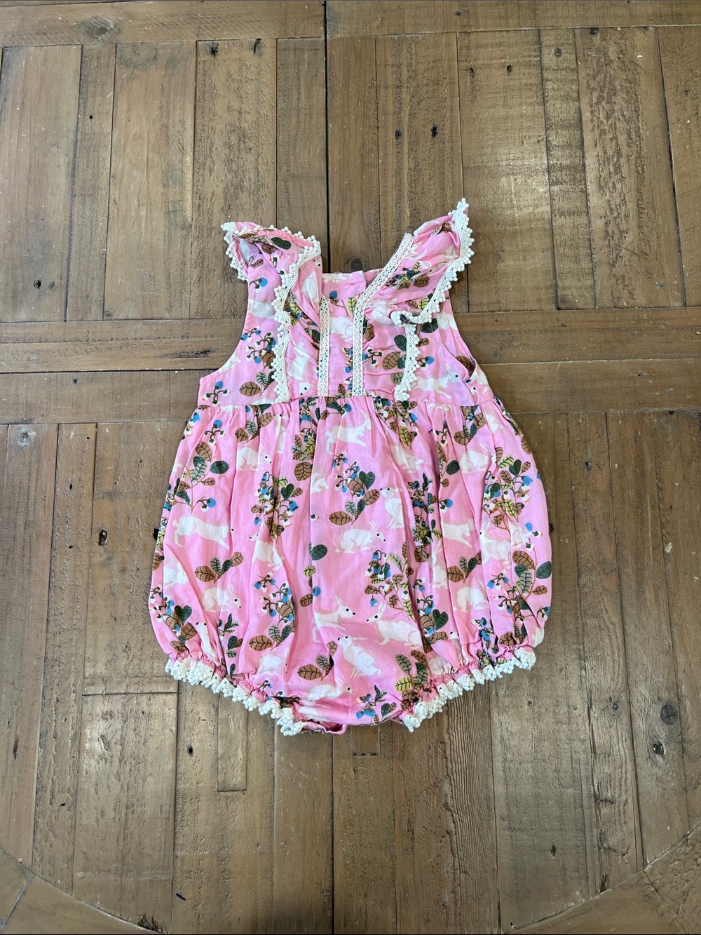 Pink chicken floral rabbit print lace bubble romper 18-24 years bohemian